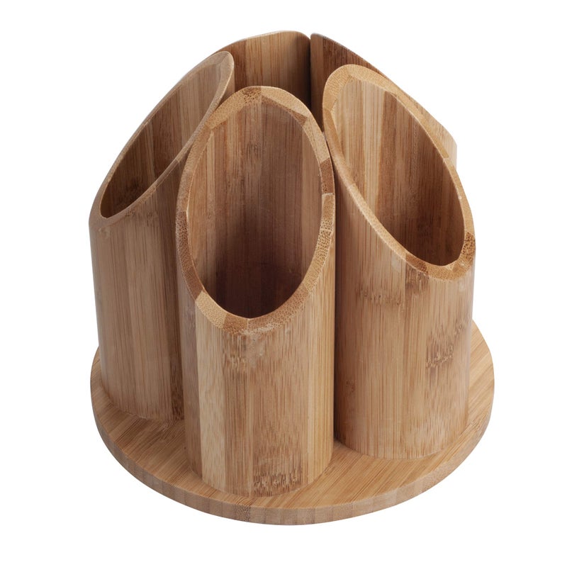 MobileVision Bamboo Circular Rotating Utensil Holder & Kitchen Organizer, 5 Sections, Store Forks, Spoons, Knives, Serving Utensils, and Other Cooking Tools - Image 3